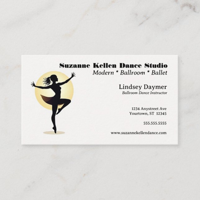 Dancer and Spotlight Dance Instructor Dance Studio Business Card (Front)