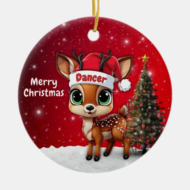 Dancer Baby Deer, Fawn, Doe, Reindeer🦌 🎄 Ceramic Ornament (Front)