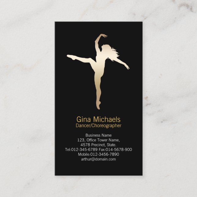 Dancer Gold Silhouette Dancer Business Card (Front)
