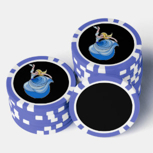 Dancer in blue dress on black poker chips