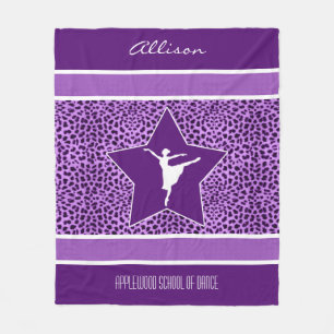 Dancer in Purple Cheetah Print with Monogram Fleece Blanket