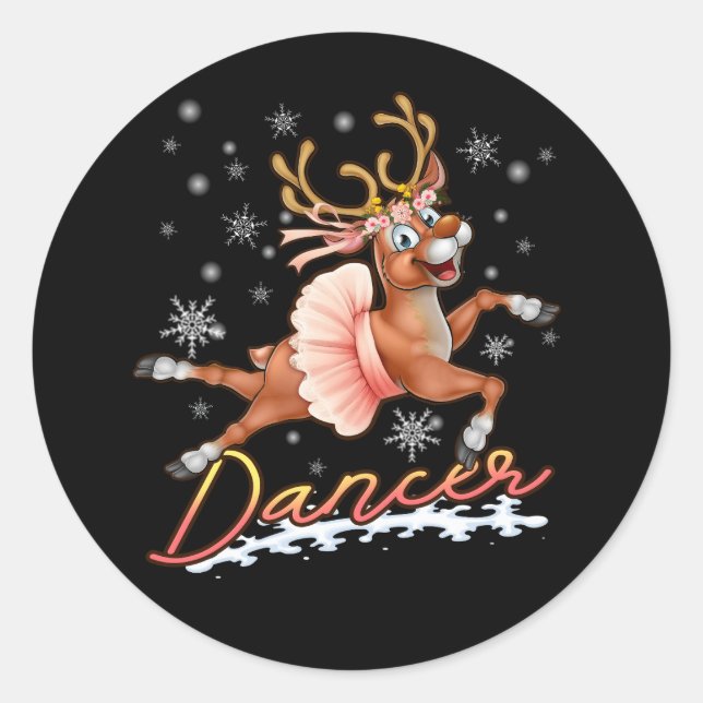 Dancer Merry Christmas Dancing Reindeer Deer Xmas  Classic Round Sticker (Front)
