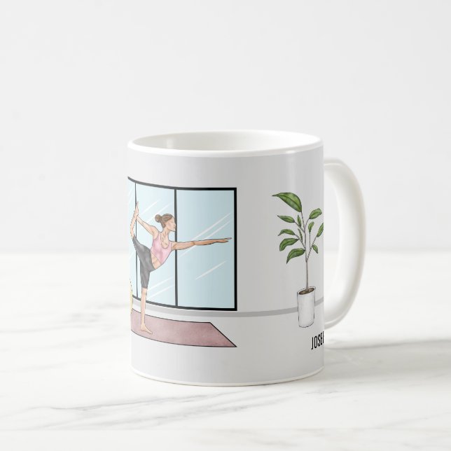 Dancer Pose Yoga Natarajasana With Custom Name Coffee Mug (Front Right)