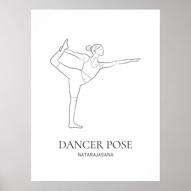 Dancer Pose Yoga Woman Minimalist Black Line Art Poster (Front)