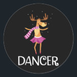 Dancer Prancer Christmas Dancing Reindeer  Classic Round Sticker<br><div class="desc">Dancer Prancer Christmas Dancing Reindeer</div>