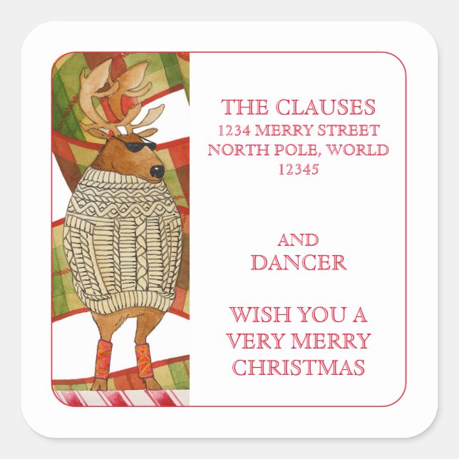 DANCER REINDEER Small Address Envelope Seals (Front)