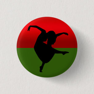 DANCER SILHOUETTE BLACK RED AND GREEN 1 INCH ROUND BUTTON