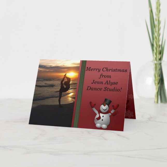 Dancer Silhouette Dance Studio Snowman Christmas Holiday Card (Front)
