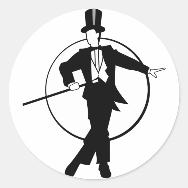 Dancer Tuxedo Top Hat Cane 20's art deco Classic Round Sticker (Front)