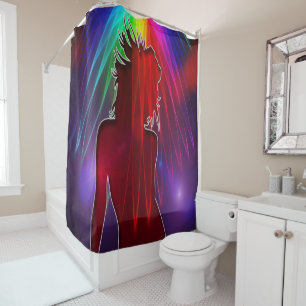 Dancer Under Showering Neon Rainbow Shower Curtain