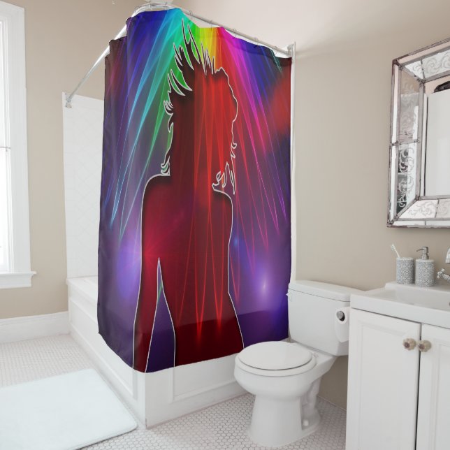 Dancer Under Showering Neon Rainbow Shower Curtain (In Situ)