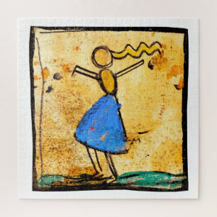 Dancer with blue skirt painting by Egon Schiele Jigsaw Puzzle
