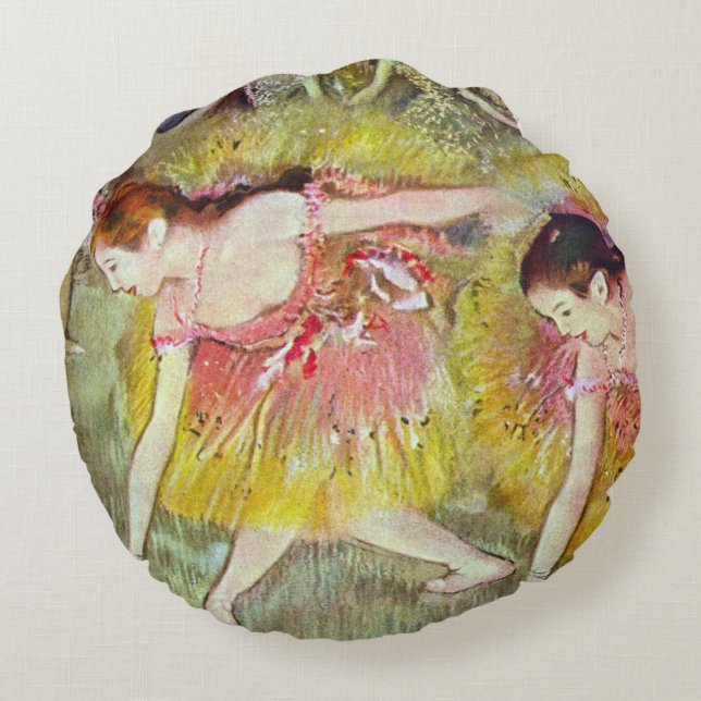 Dancers Bending Down by Edgar Degas, Ballet Art Round Pillow (Back)