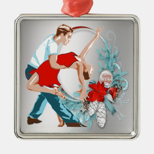 Dancers  Happy Holidays Christmas Metal Ornament (Front)