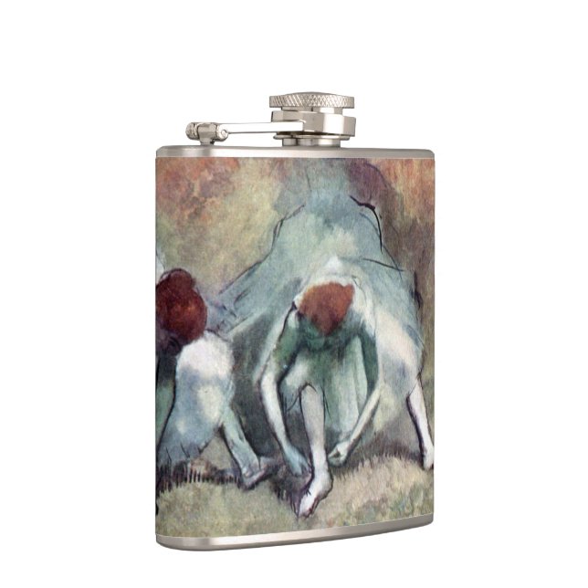 Dancers Lacing Their Shoes by Edgar Degas Hip Flask (Right)