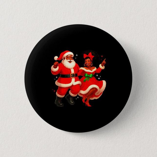 Dancing African Santa Mr Mrs Claus African America 2 Inch Round Button (Front)