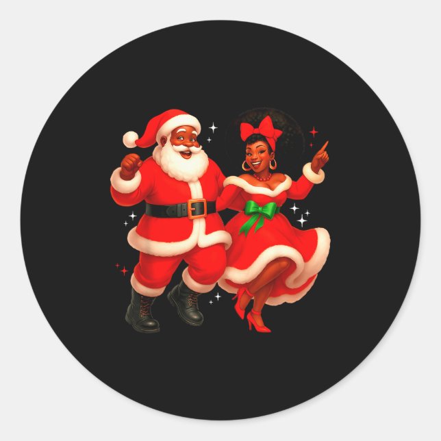 Dancing African Santa Mr Mrs Claus African America Classic Round Sticker (Front)
