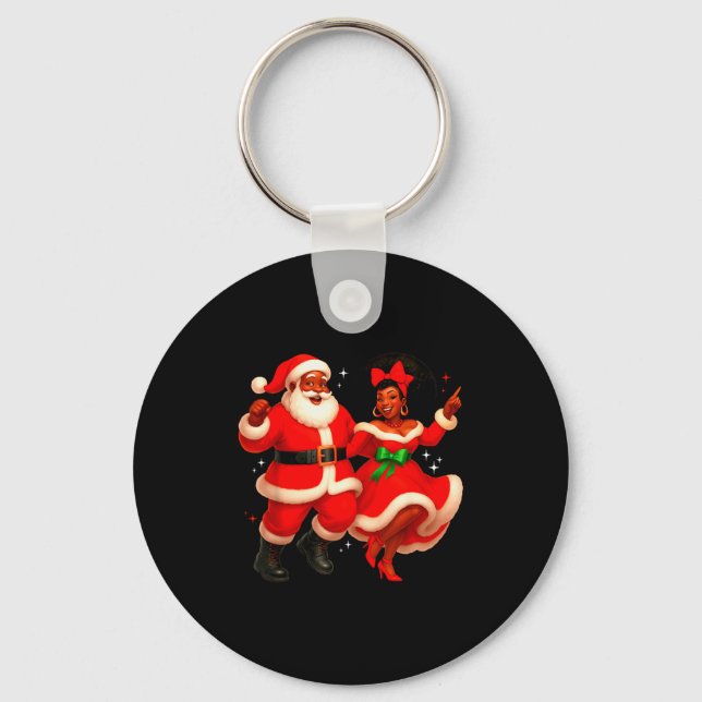 Dancing African Santa Mr Mrs Claus African America Keychain (Front)
