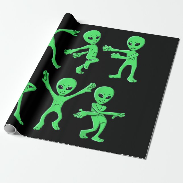 Dancing Aliens Dance Challenge Halloween Wrapping Paper (Unrolled)
