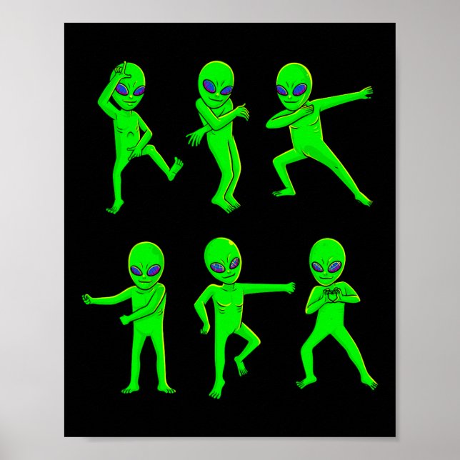 Dancing Aliens Halloween Green Alien Dance Kids Bo Poster (Front)