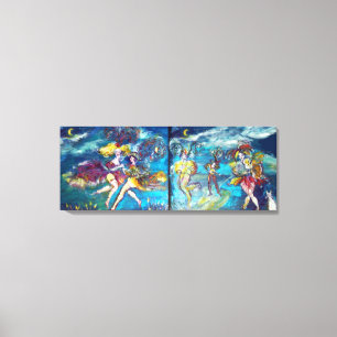 DANCING AND MUSIC IN THE NIGHT,blue pink fuchsia Canvas Print