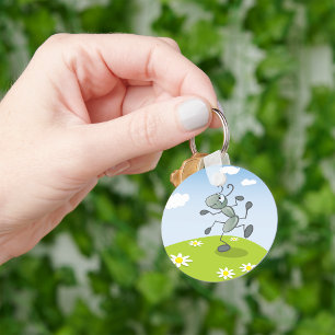 Dancing Ant on Grass with Flowers Keychain