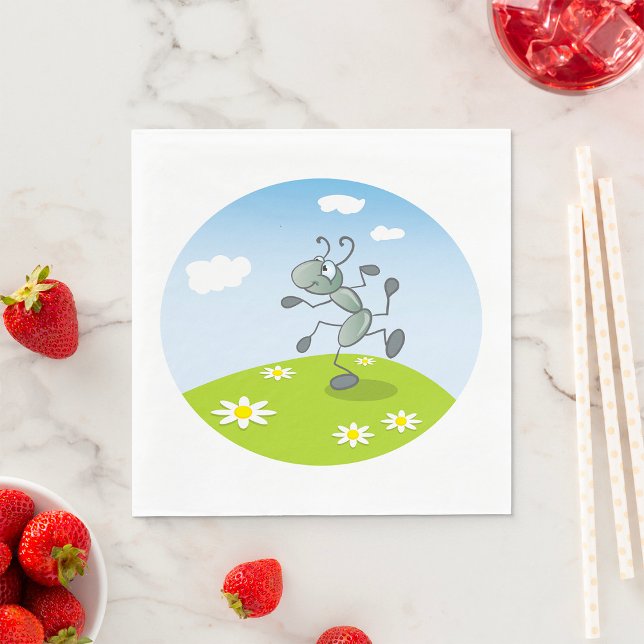 Dancing Ant on Grass with Flowers Napkin (Creator Uploaded)