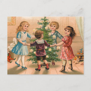 Dancing Around the Christmas Tree Holiday Postcard