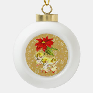 Dancing Baby Angels on Gold Ceramic Ball Christmas Ornament