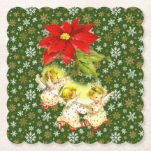 Dancing Baby Angels with Snowflakes on Green