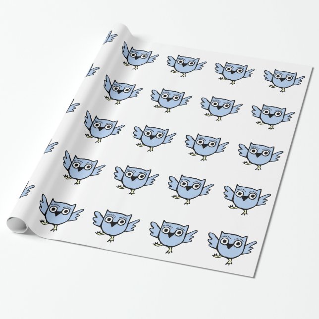 Dancing Baby Owl Blue Boy Wrapping Paper (Unrolled)