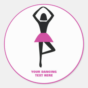 Dancing ballerina black, hot pink custom classic round sticker