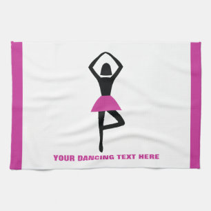 Dancing ballerina black, hot pink custom kitchen towel