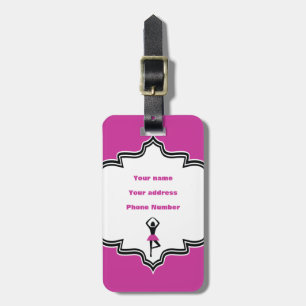 Dancing ballerina black, hot pink custom luggage tag