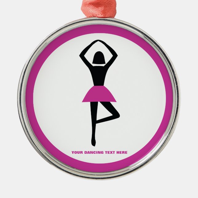 Dancing ballerina black, hot pink custom metal ornament (Front)
