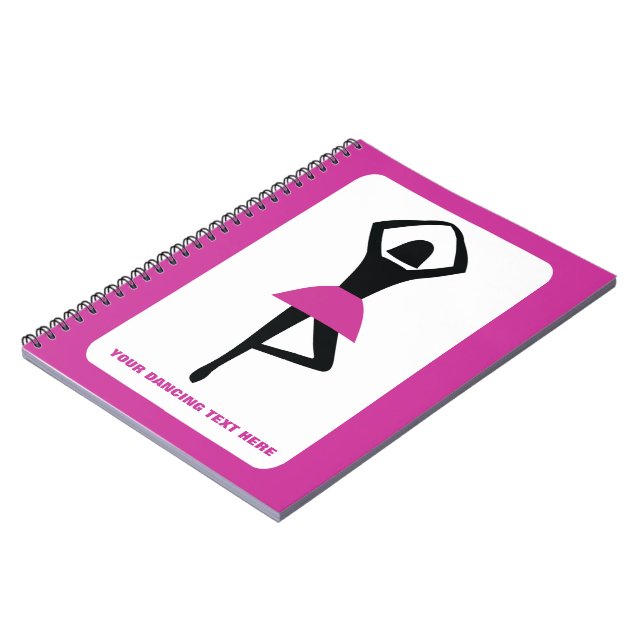 Dancing ballerina black, hot pink custom notebook (Left Side)