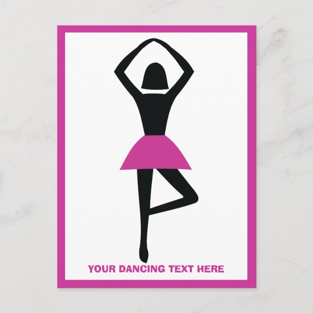 Dancing ballerina black, hot pink custom postcard (Front)