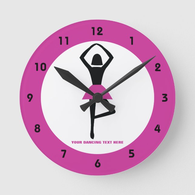 Dancing ballerina black, hot pink custom round clock (Front)