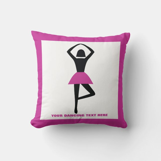 Dancing ballerina black, hot pink custom throw pillow (Front)
