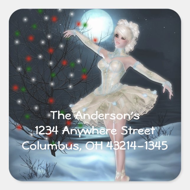 Dancing Ballerina Christmas Fantasy Address Square Sticker (Front)