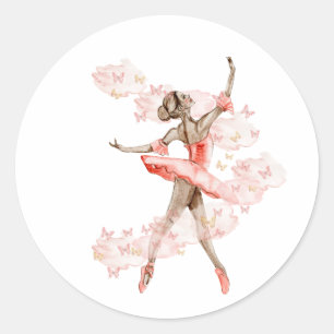 Dancing ballerina with butterfly.  classic round sticker
