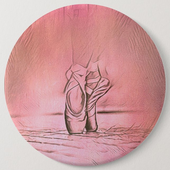 Dancing Ballet Shoes Pink Ballerina 6 Inch Round Button (Front)