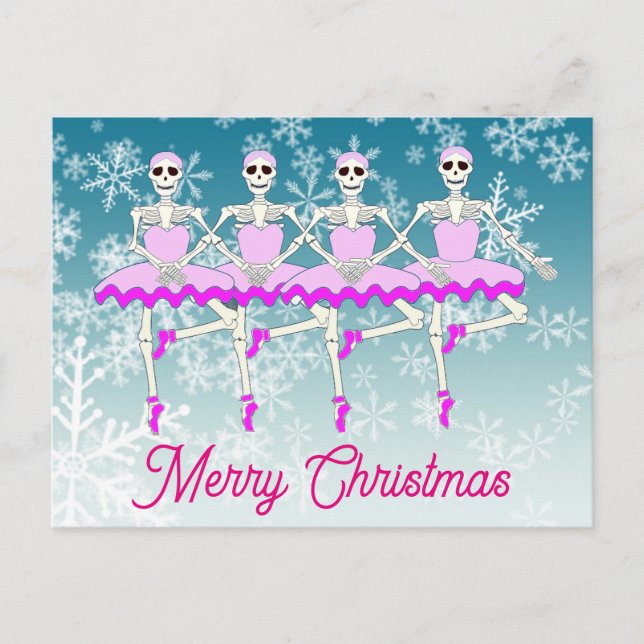 Dancing Ballet Skeletons in Tutus Holiday Postcard (Front)