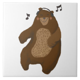 Dancing Bear Headphones Music Notes Whimsical Tile