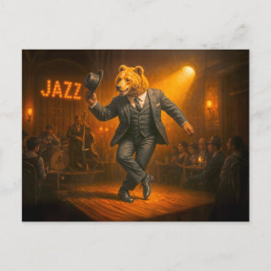 Dancing Bear Rocks a Jazz Club Holiday Postcard