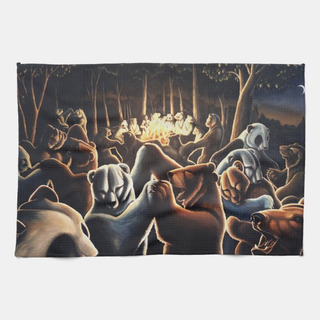 Dancing Bear Towel Bear Party Art Tea Towel Gift (Horizontal)