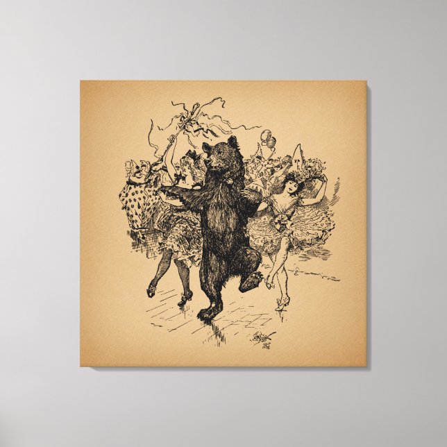 Dancing Bear Vintage Circus Art Canvas Print (Front)