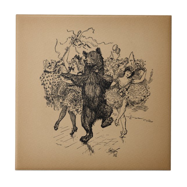 Dancing Bear Vintage Circus Art Tile (Front)