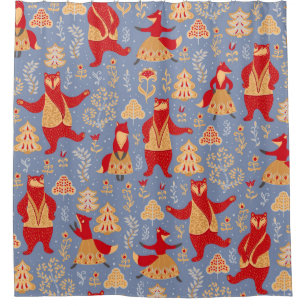 Dancing bears and foxes in a magical forest seamle