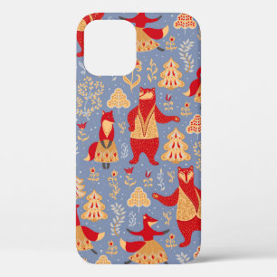 Dancing bears and foxes in a magical forest seamle iPhone 12 case